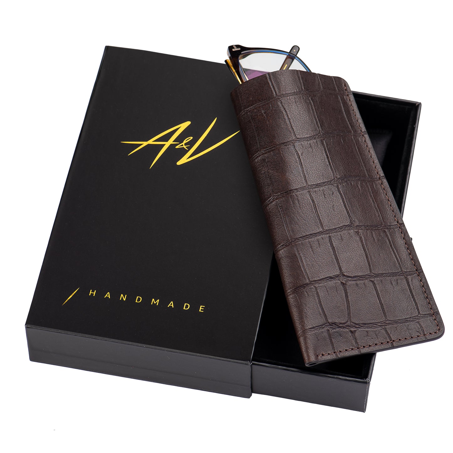 GLASSES CASE ALLIGATOR HICKORY MEDIUM