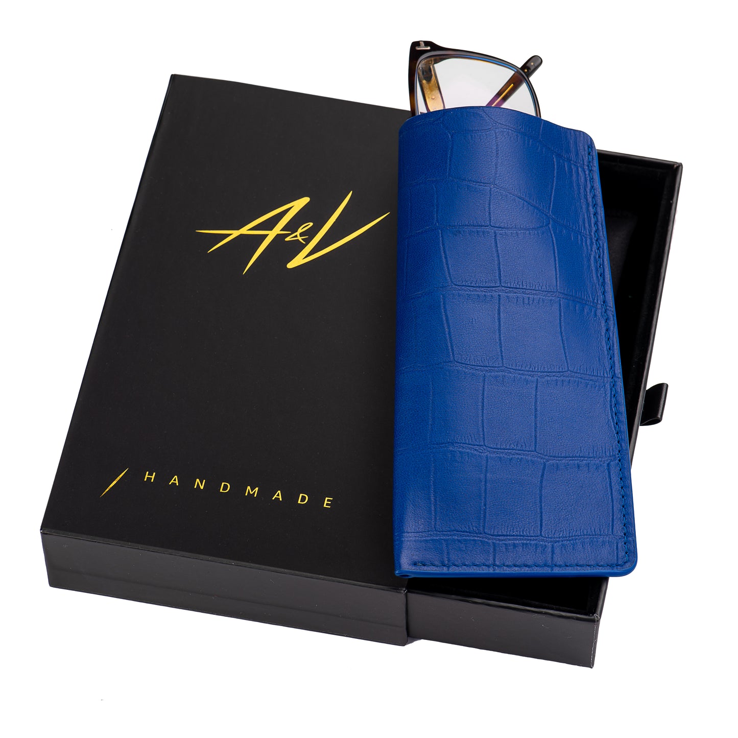 GLASSES CASE ALLIGATOR COBALT BLUE MEDIUM
