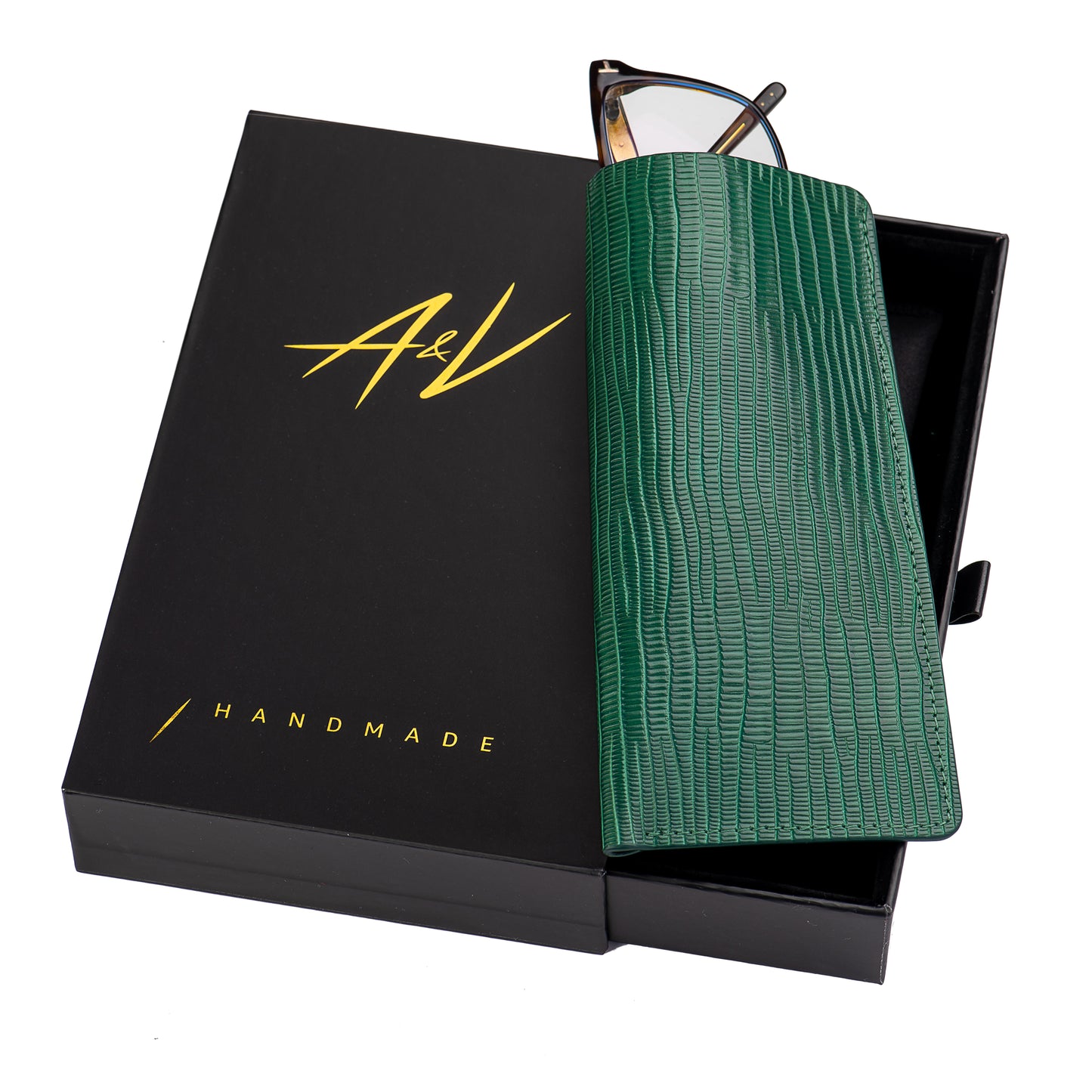 GLASSES CASE LIZARD GREEN MEDIUM