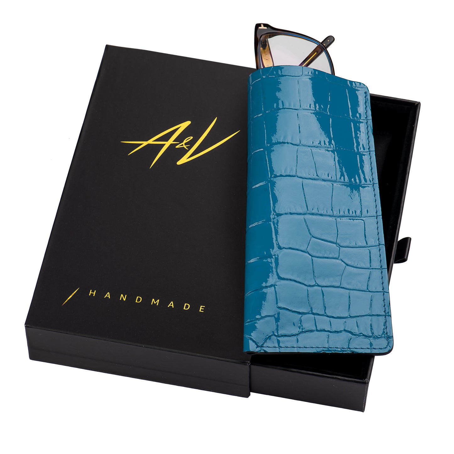 GLASSES CASE ALLIGATOR BLUE LAGOON MEDIUM