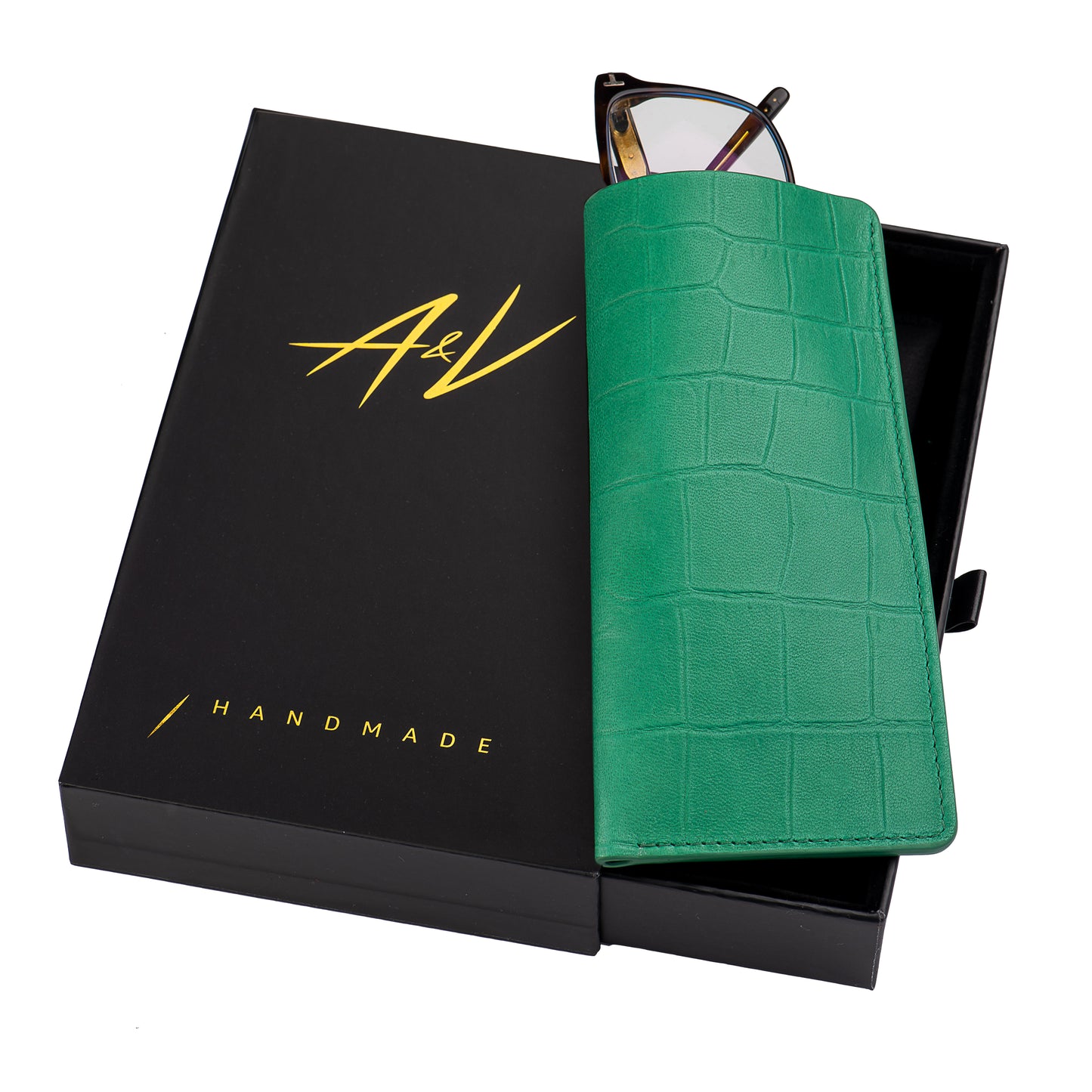 GLASSES CASE ALLIGATOR DEEP GREEN LARGE