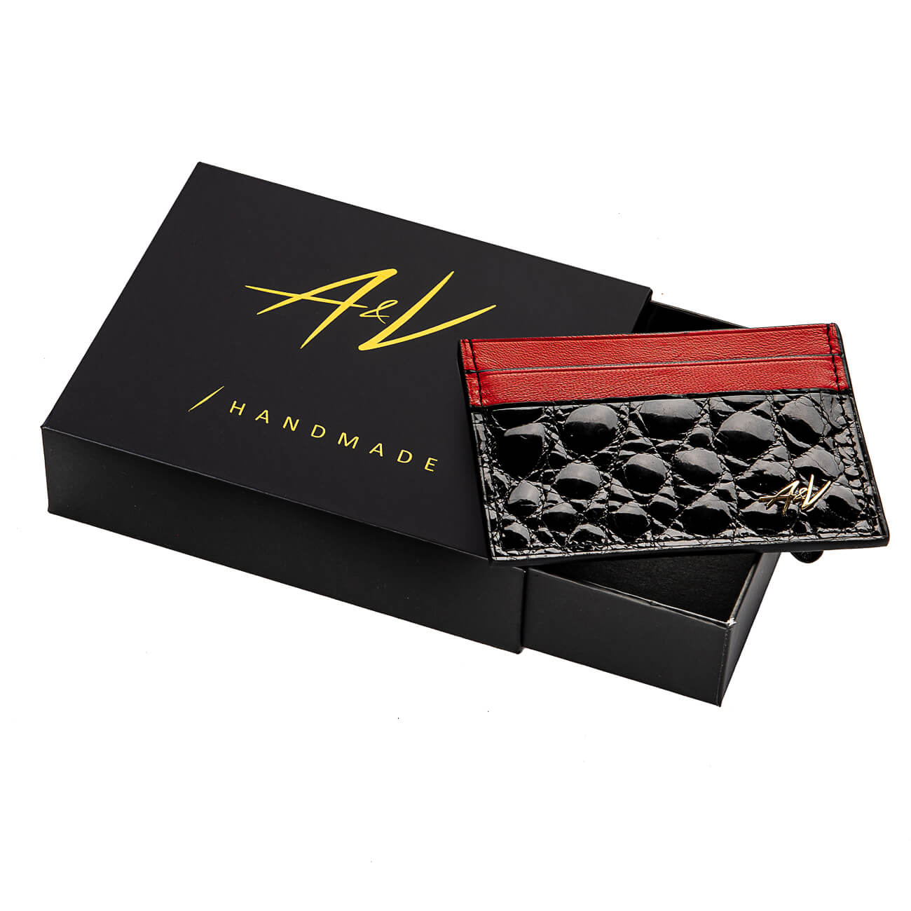 CARD HOLDER ALLIGATOR LACQUER BLACK