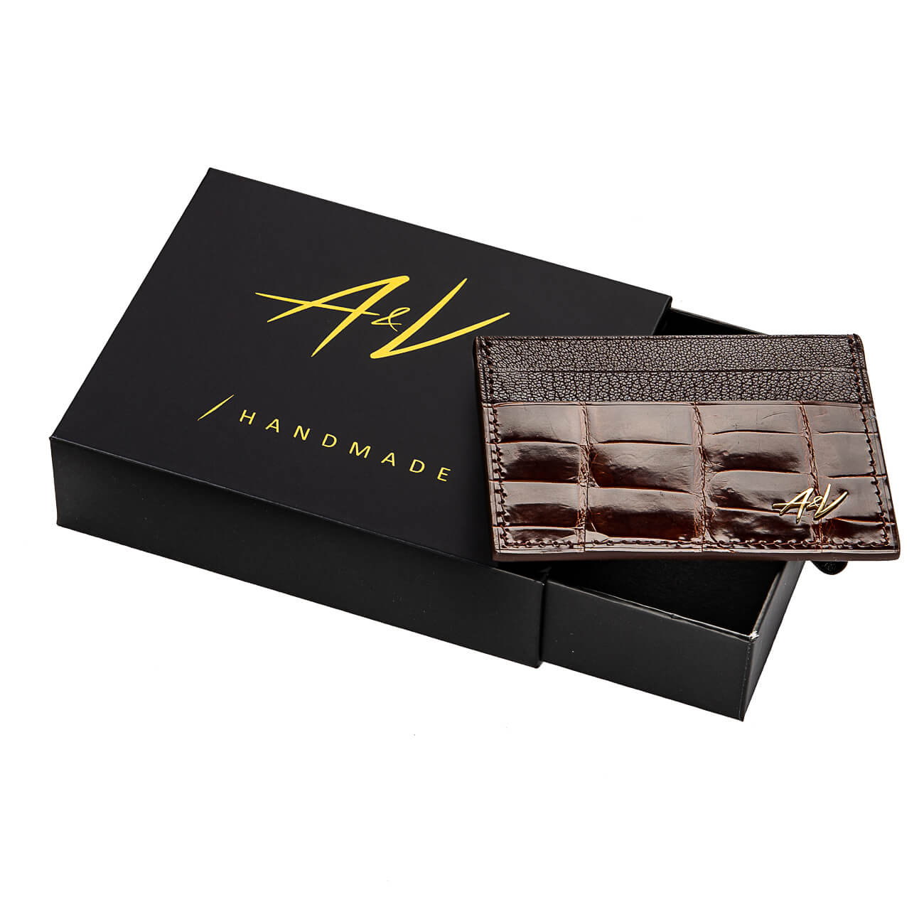 CARD HOLDER ALLIGATOR LACQUER MAHOGANY
