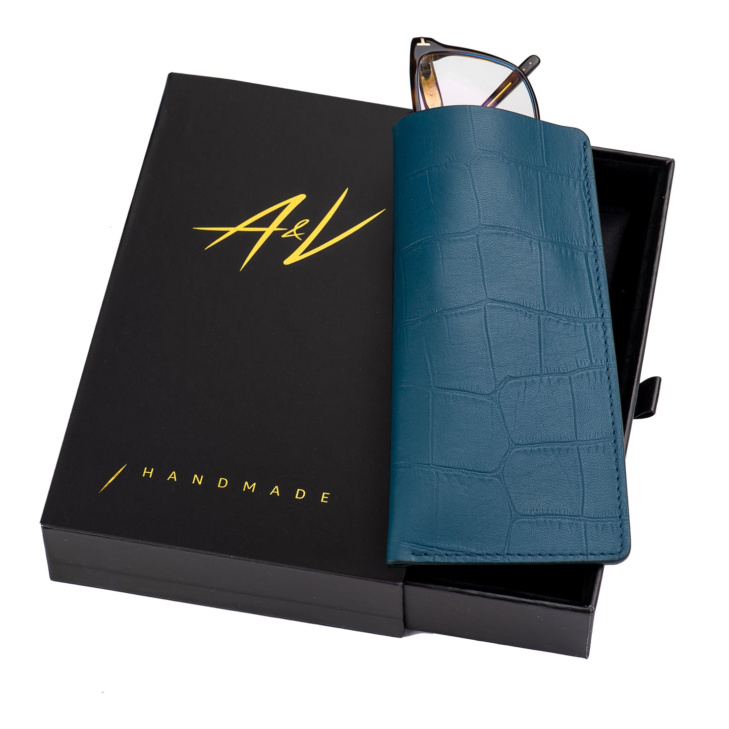 GLASSES CASE ALLIGATOR CADET BLUE MEDIUM