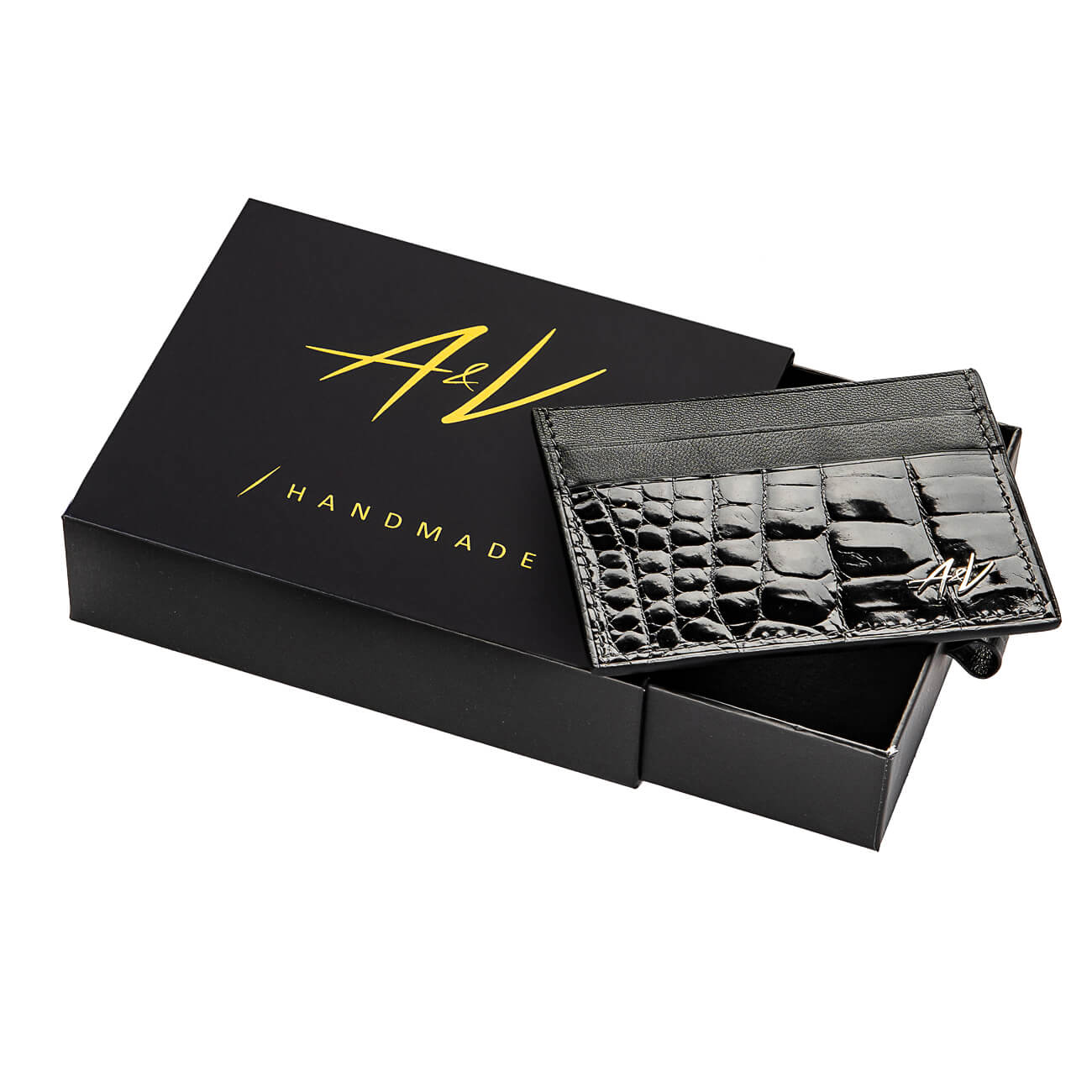 CARD HOLDER ALLIGATOR LACQUER GREY