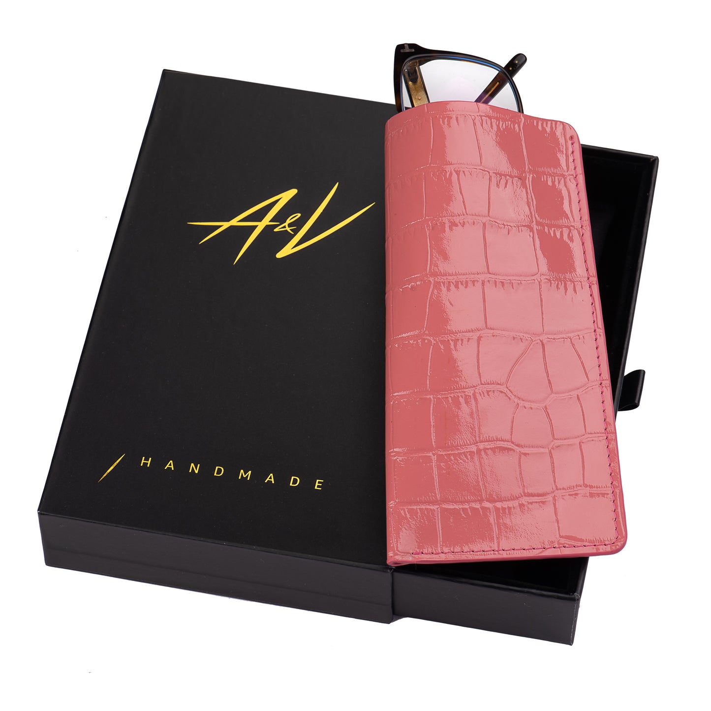 GLASSES CASE ALLIGATOR ROUGE MEDIUM