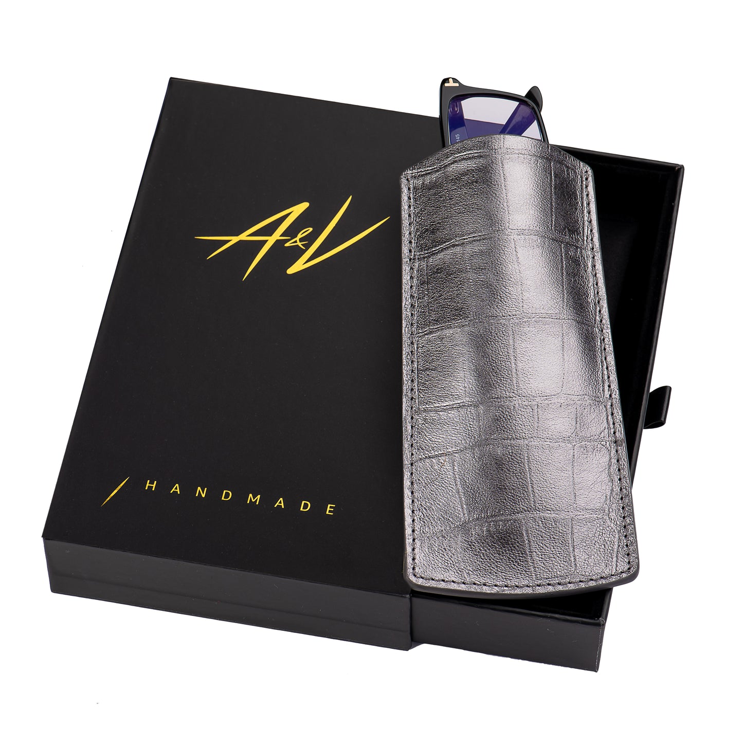 GLASSES CASE ALLIGATOR SILVER RAY SMALL