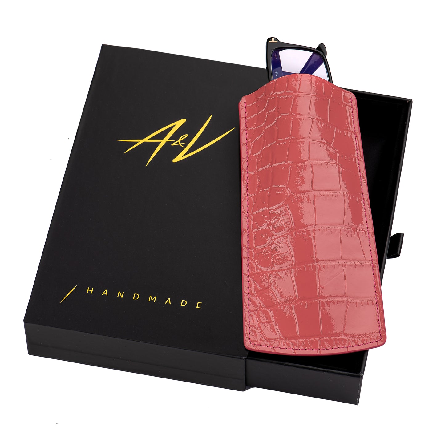 GLASSES CASE ALLIGATOR ROUGE SMALL