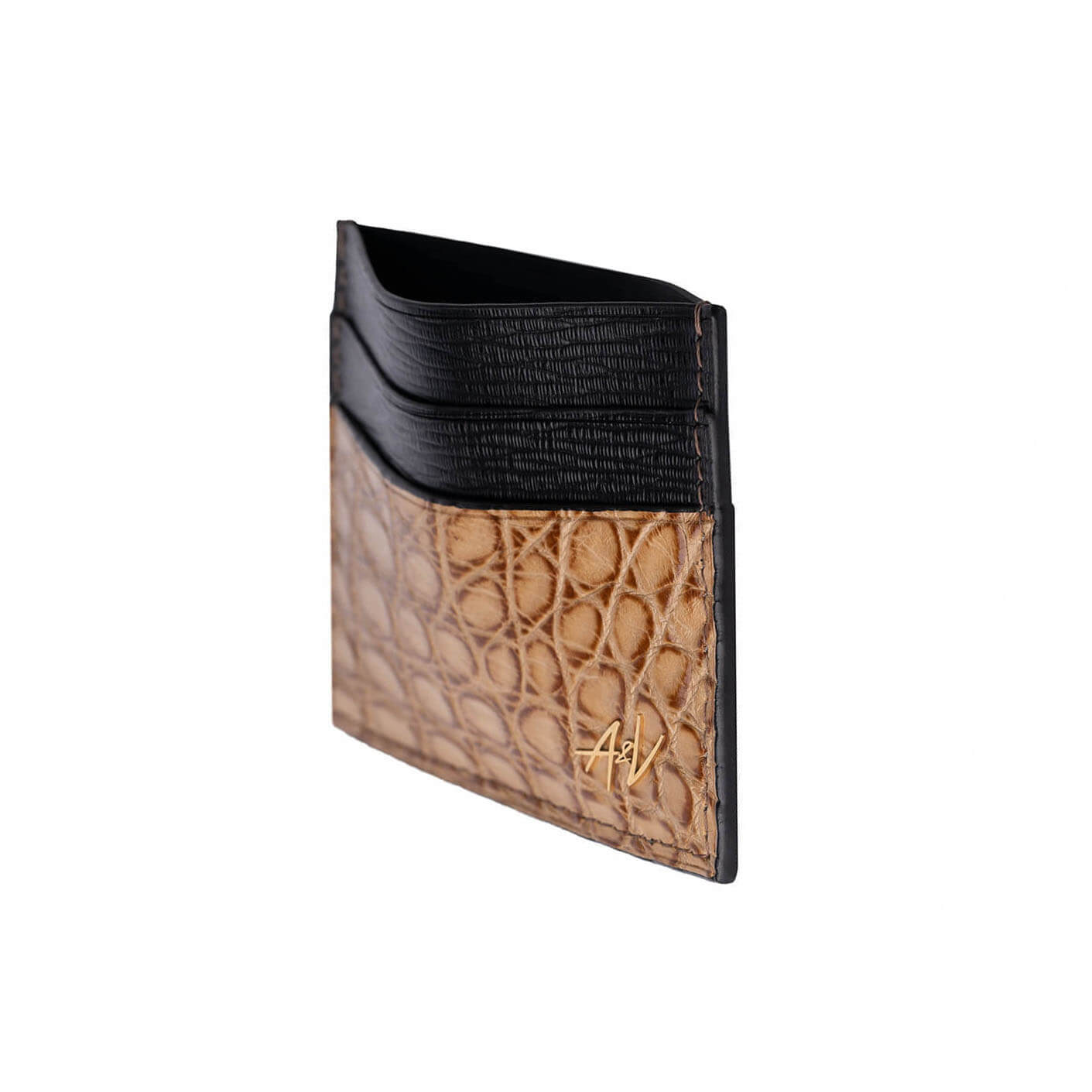 CARD HOLDER ALLIGATOR DARK BEIGE
