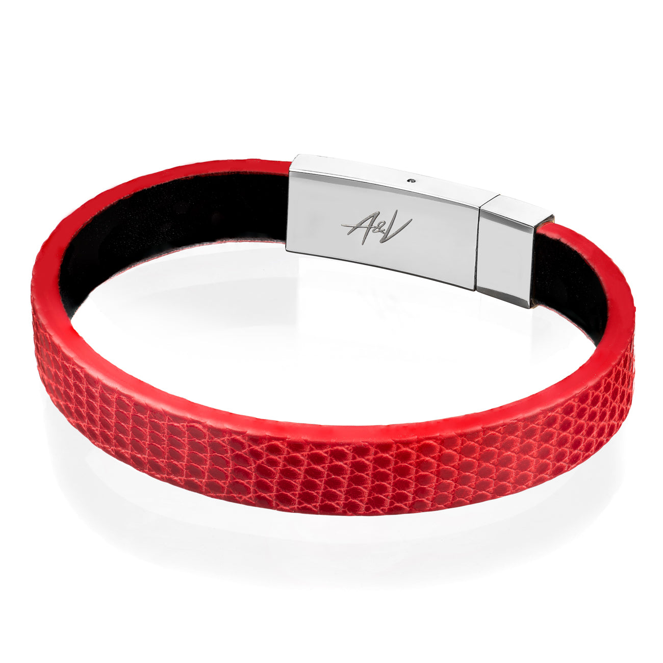 Bracelet Latch - Lizard  "RED" Silver