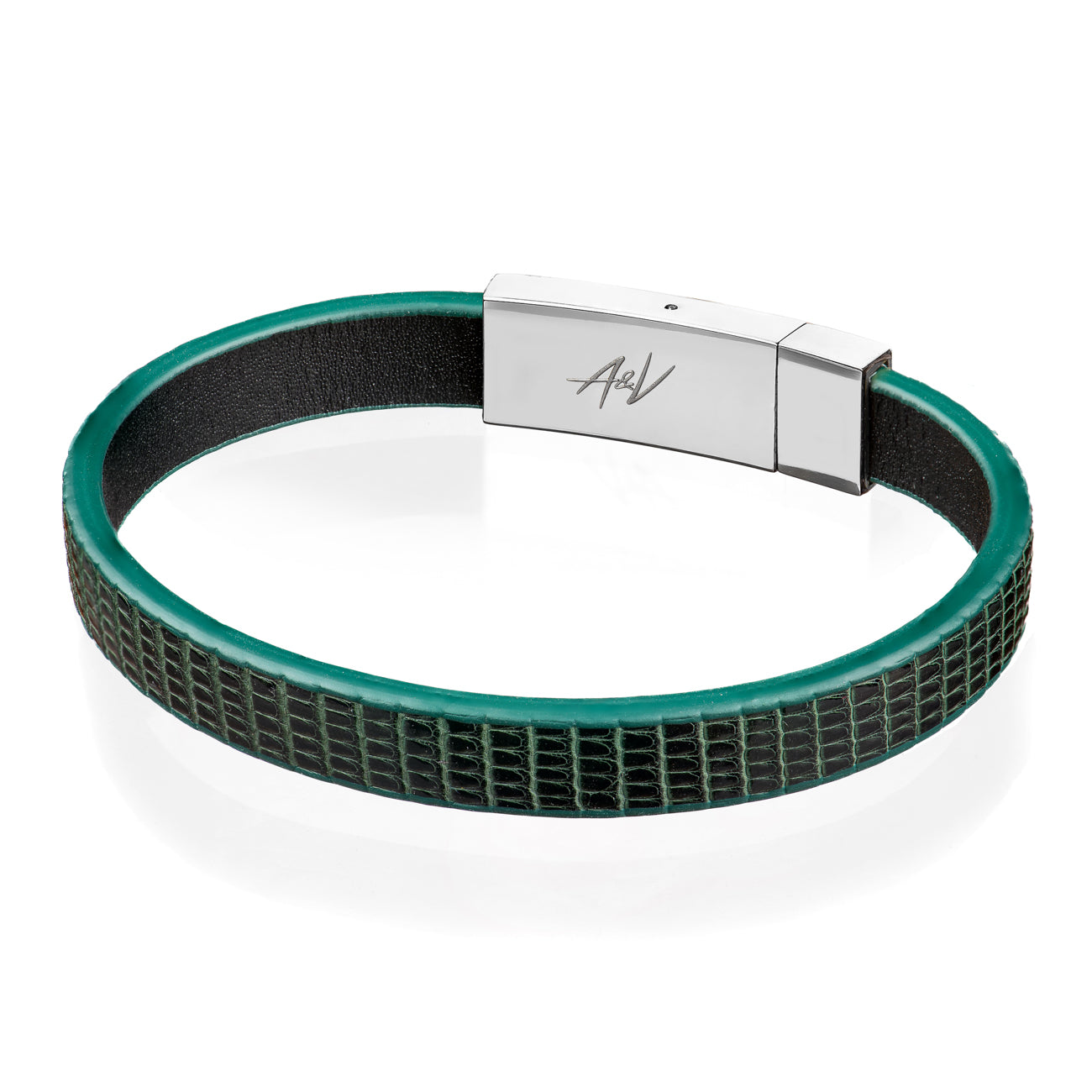 Bracelet Latch - Lizard "GREEN LINE" Silver