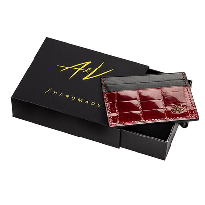 CARD HOLDER ALLIGATOR LACQUER RED