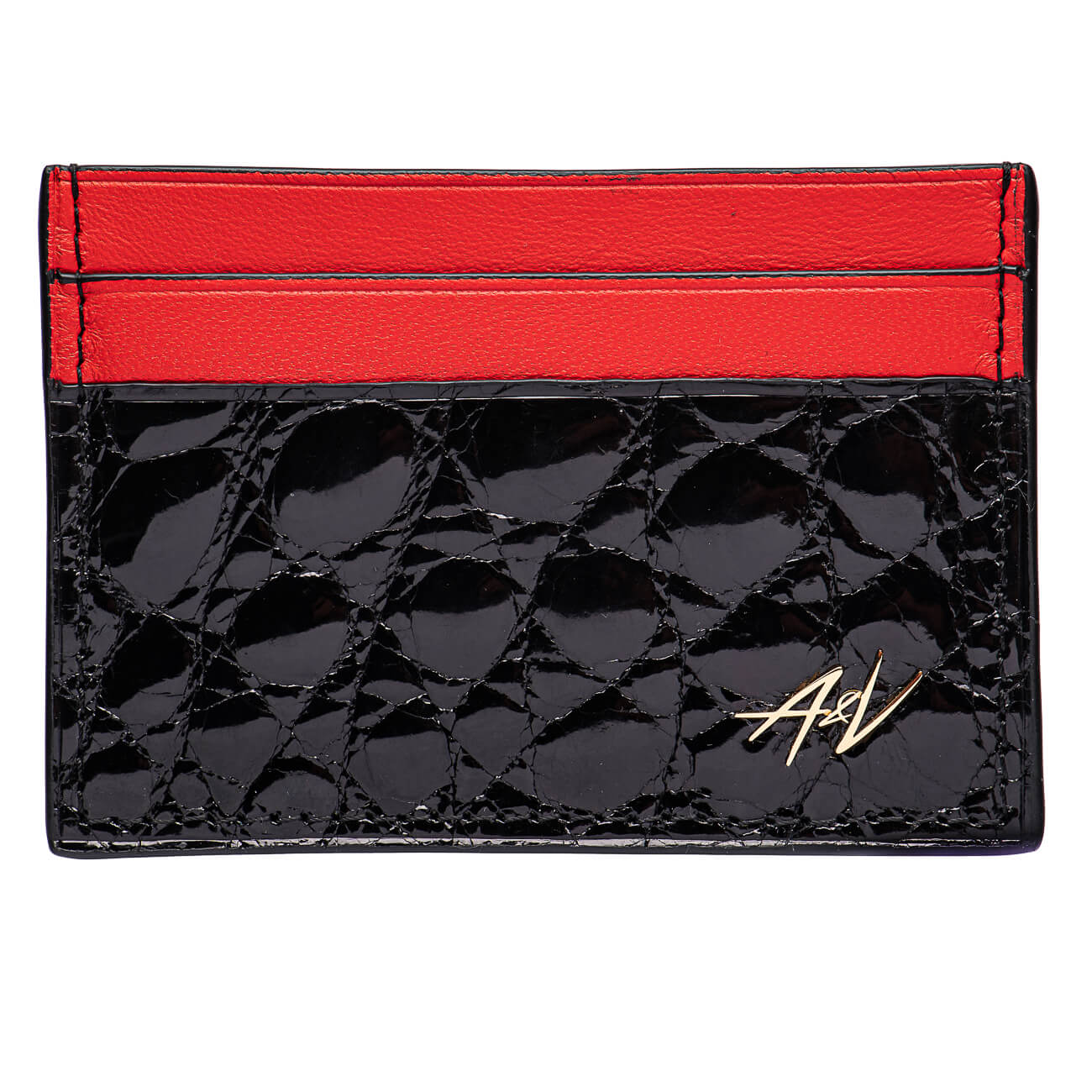 CARD HOLDER ALLIGATOR LACQUER BLACK