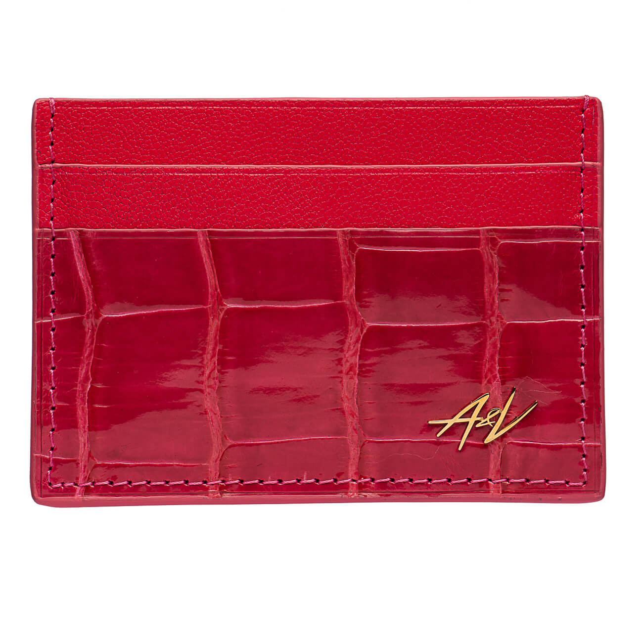 CARD HOLDER ALLIGATOR LACQUER PINK