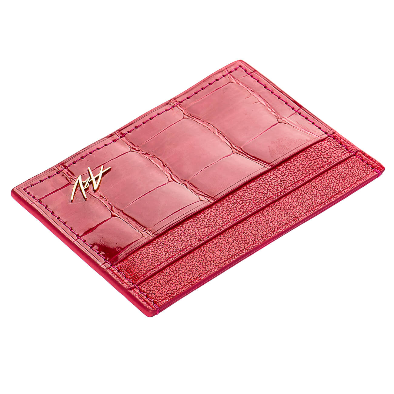 CARD HOLDER ALLIGATOR LACQUER PINK