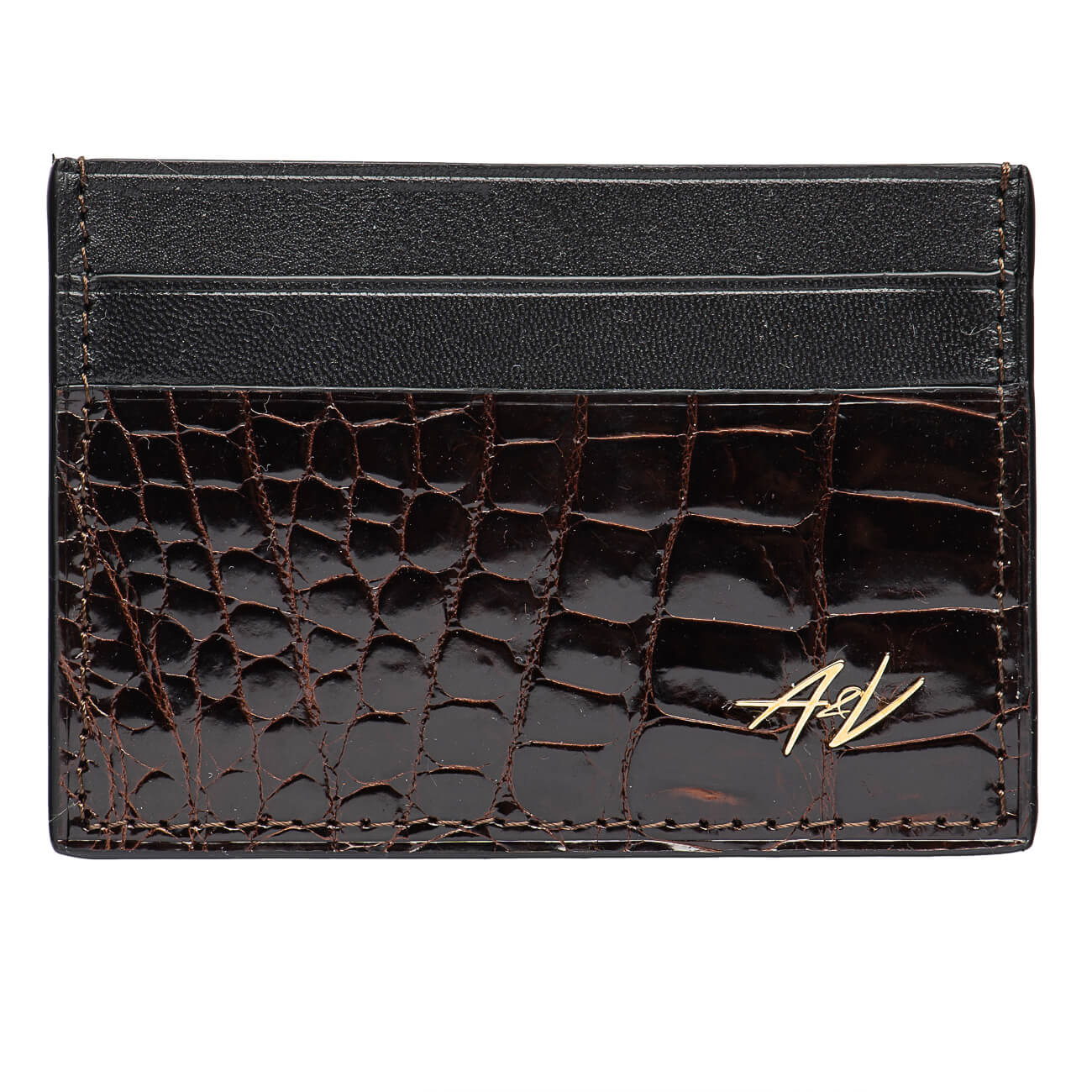 CARD HOLDER ALLIGATOR LACQUER CHOCOLATE