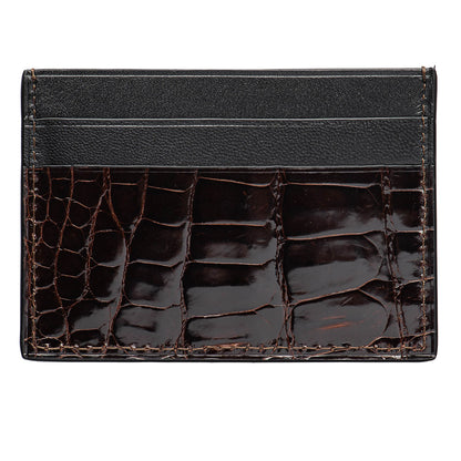 CARD HOLDER ALLIGATOR LACQUER CHOCOLATE