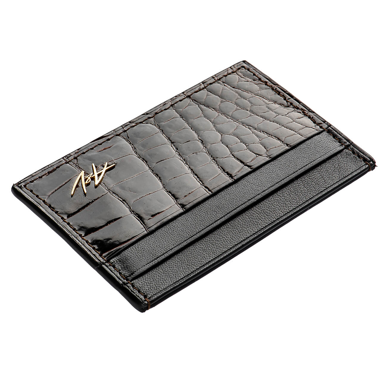 CARD HOLDER ALLIGATOR LACQUER CHOCOLATE