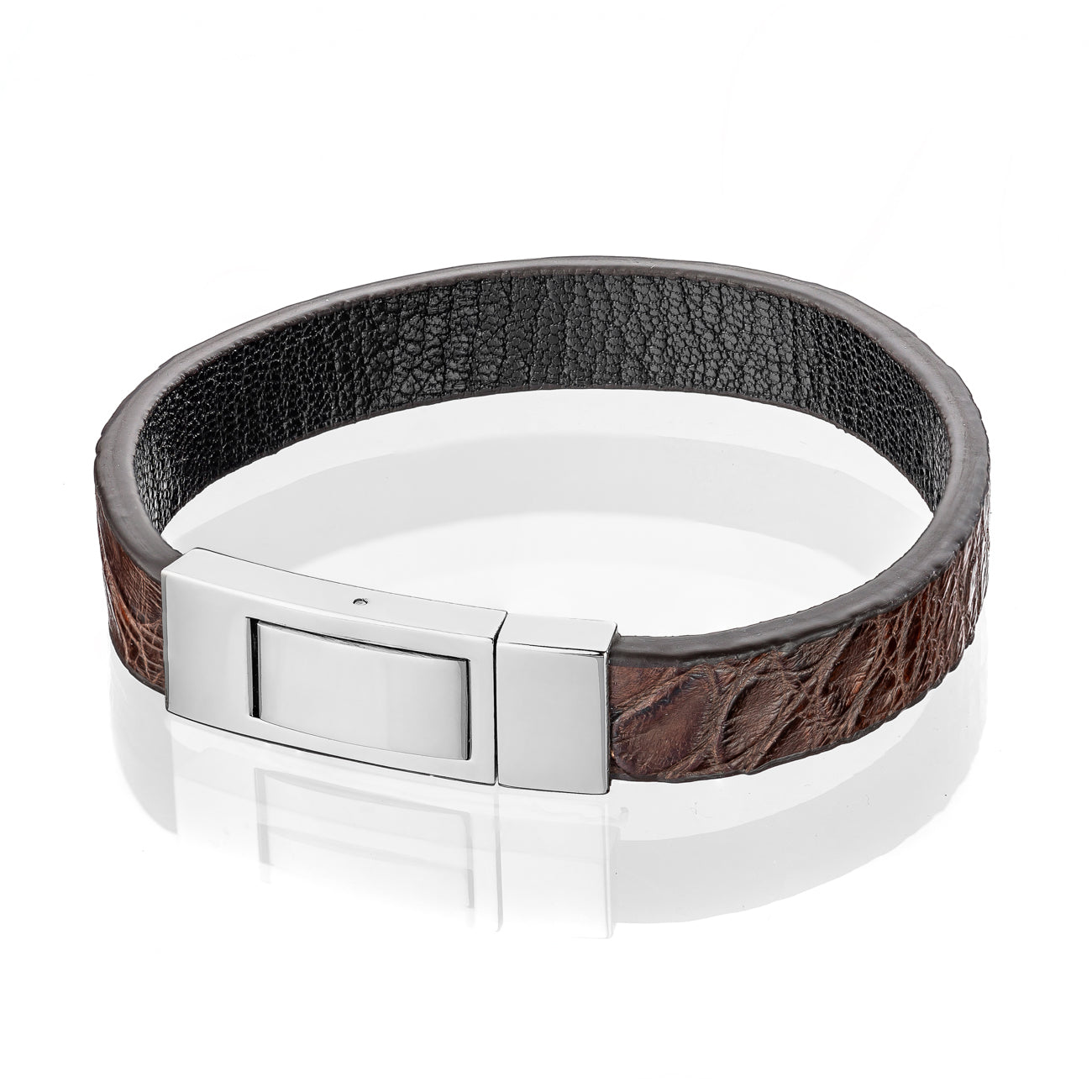 Bracelet Latch - Alligator "BROWN" Silver