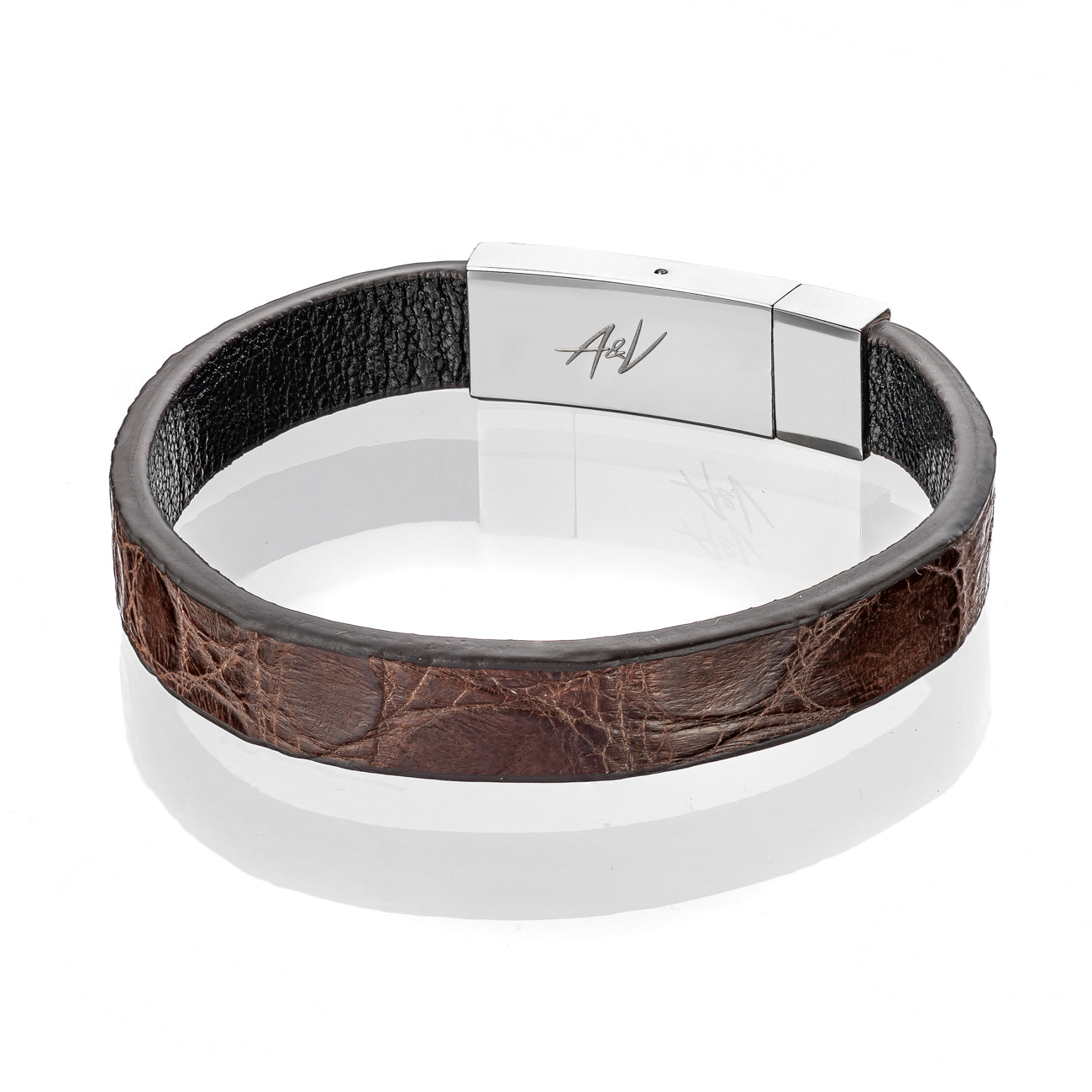 Bracelet Latch - Alligator "BROWN" Silver