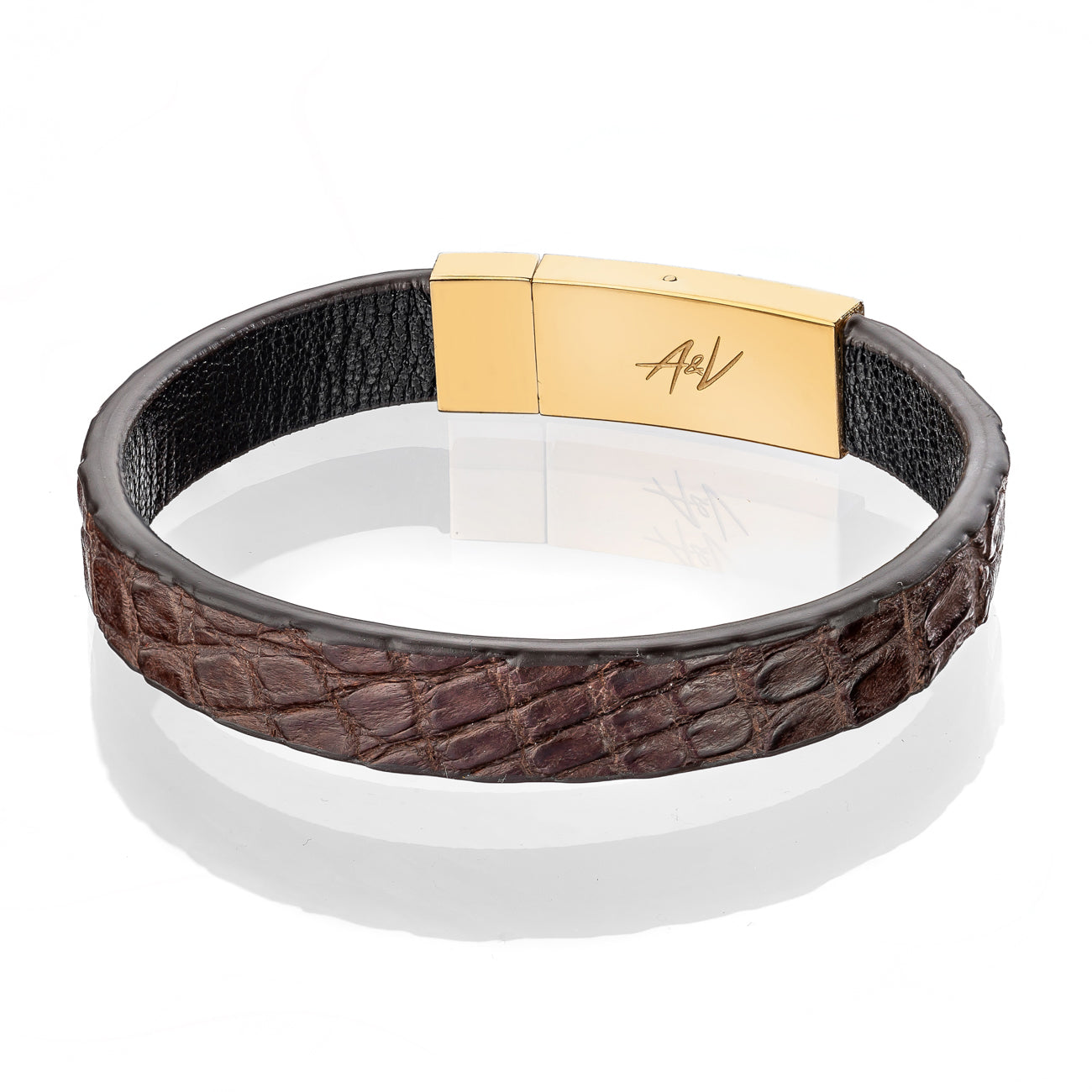 Bracelet Latch - Alligator "BROWN" Gold