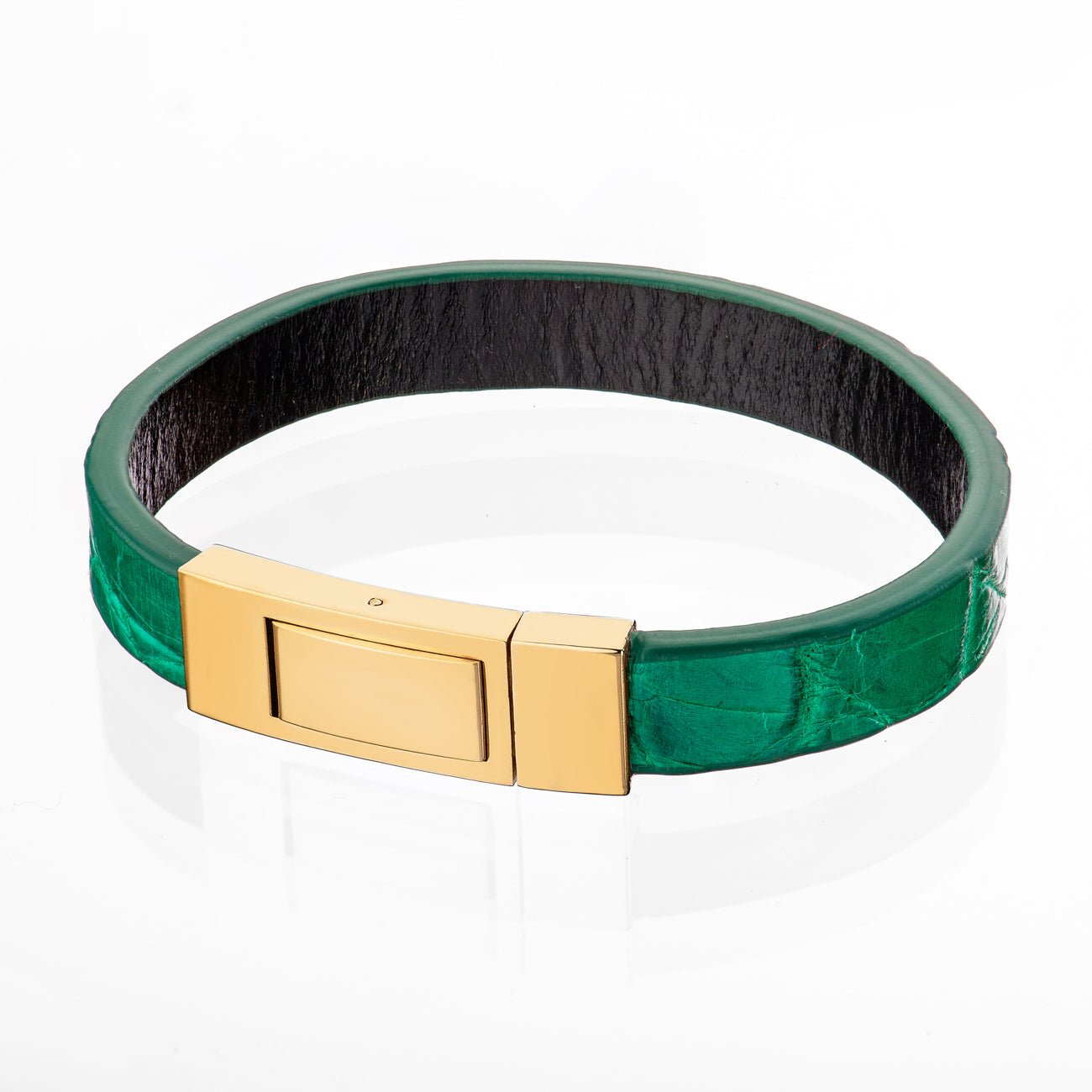 Bracelet Latch - Alligator "DEEP GREEN" Gold