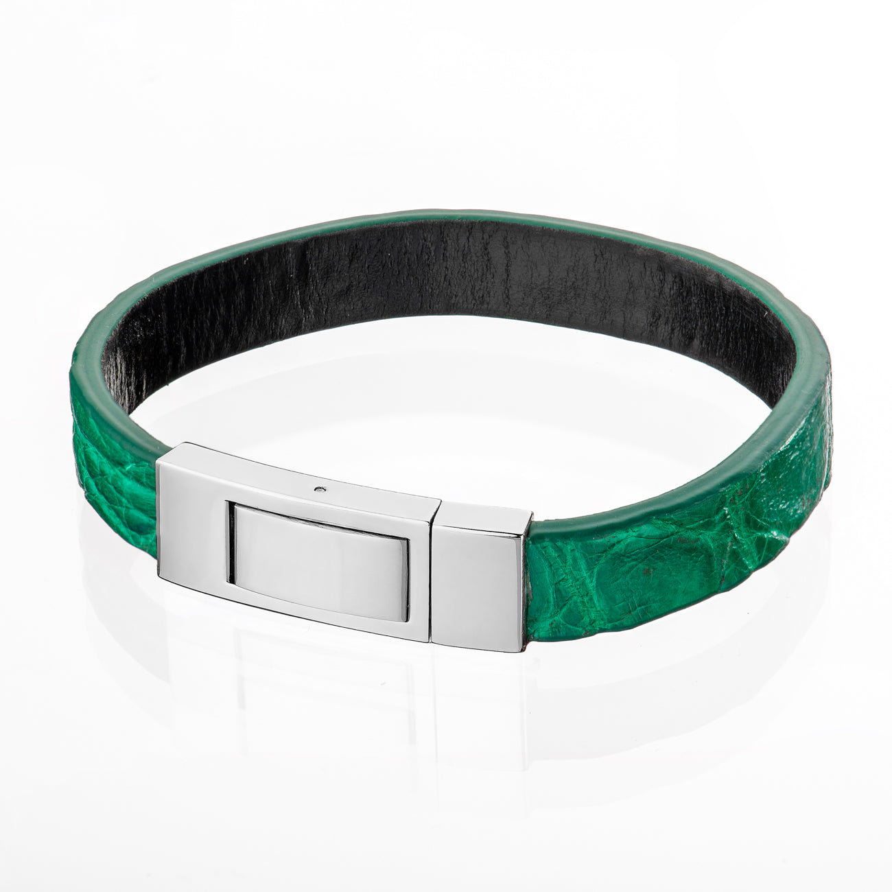 Bracelet Latch - Alligator "DEEP GREEN" Silver