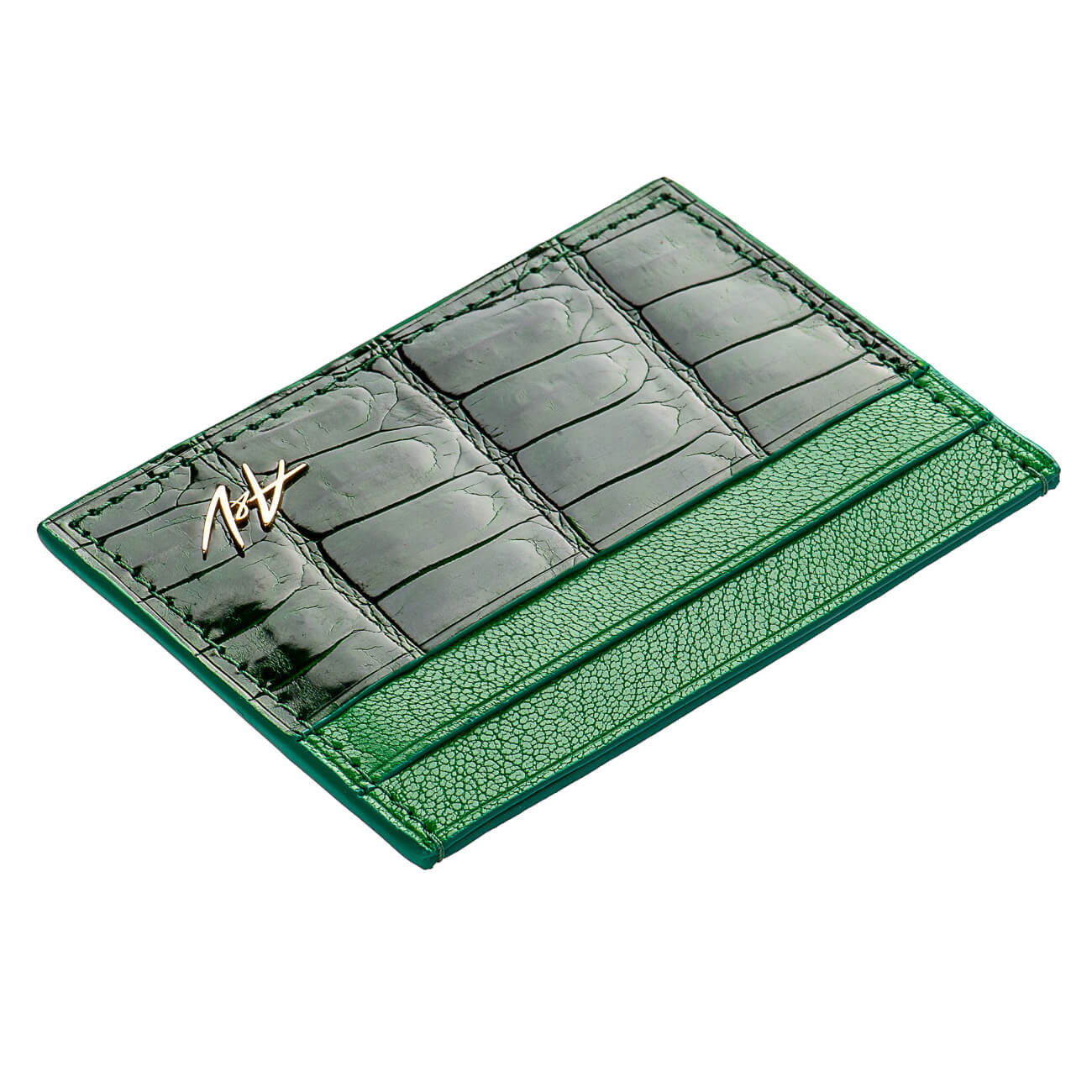 CARD HOLDER ALLIGATOR LACQUER GREEN