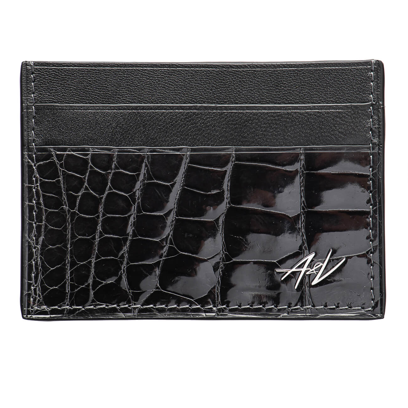 CARD HOLDER ALLIGATOR LACQUER GREY