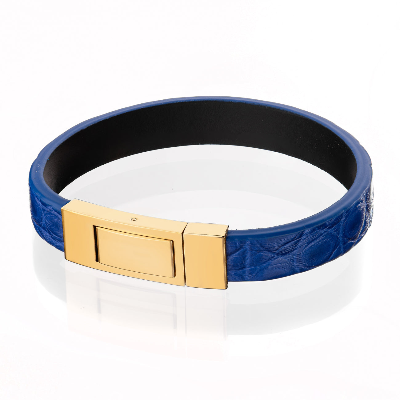 Bracelet Latch - Alligator "ADMIRAL BLUE" Gold