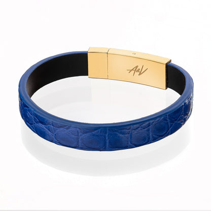 Bracelet Latch - Alligator "ADMIRAL BLUE" Gold