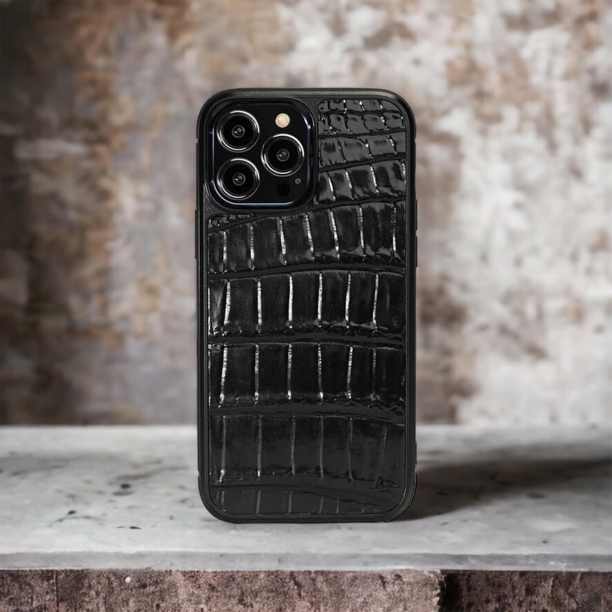 IPHONE 13 PRO MAX CASE ALLIGATOR BLACK SHINY