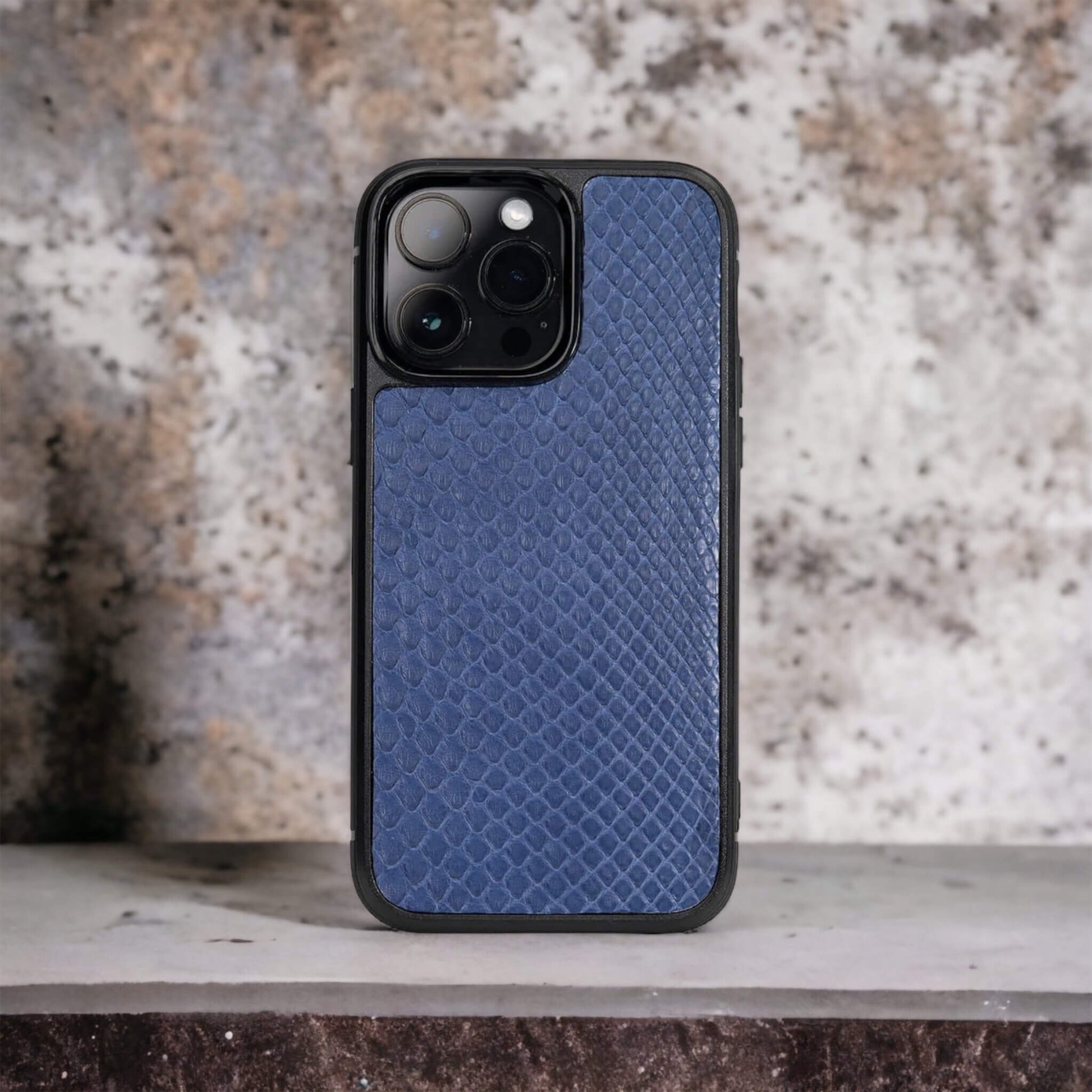 artisanal python leather flip case for iPhone 13 Pro blue