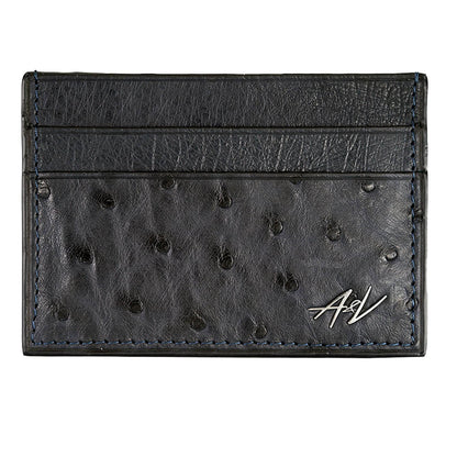 CARD HOLDER OSTRICH LEATHER POLO BLUE