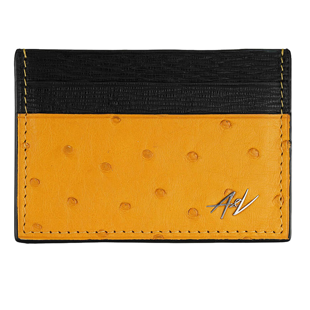 CARD HOLDER OSTRICH LEATHER OXFORD GOLD & BLACK