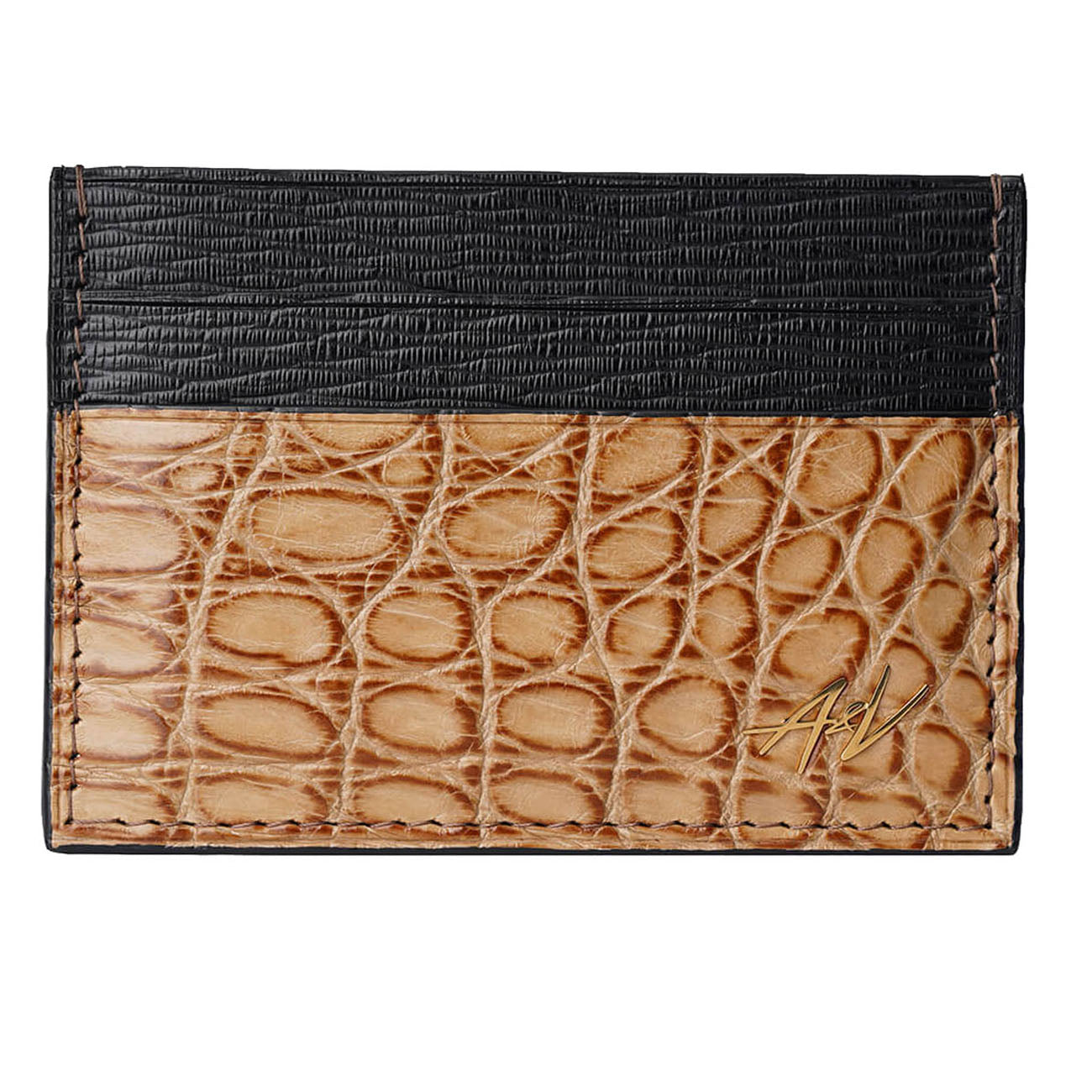 CARD HOLDER ALLIGATOR DARK BEIGE