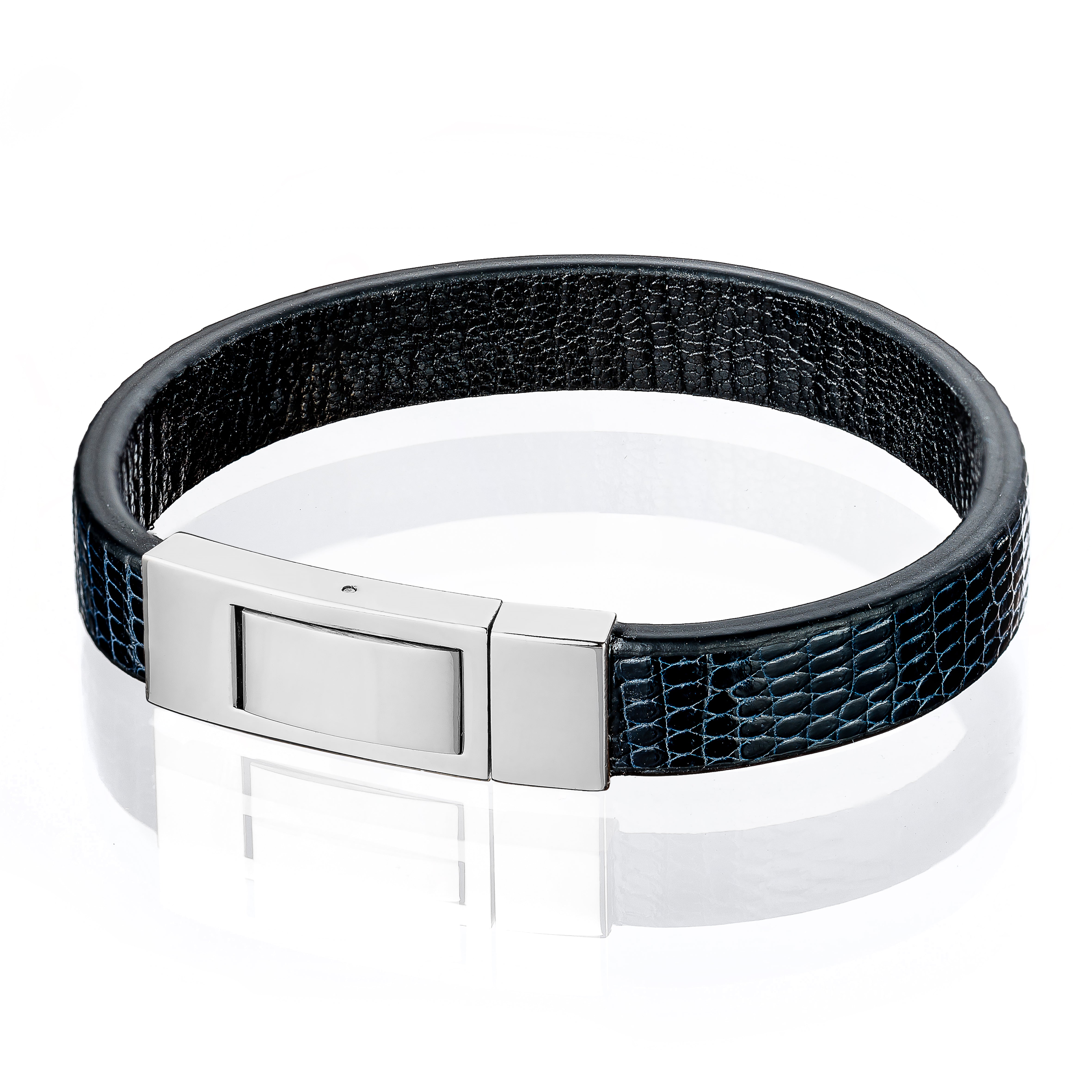 Bracelet Latch - Lizard "LACQUER BLUE" Silver