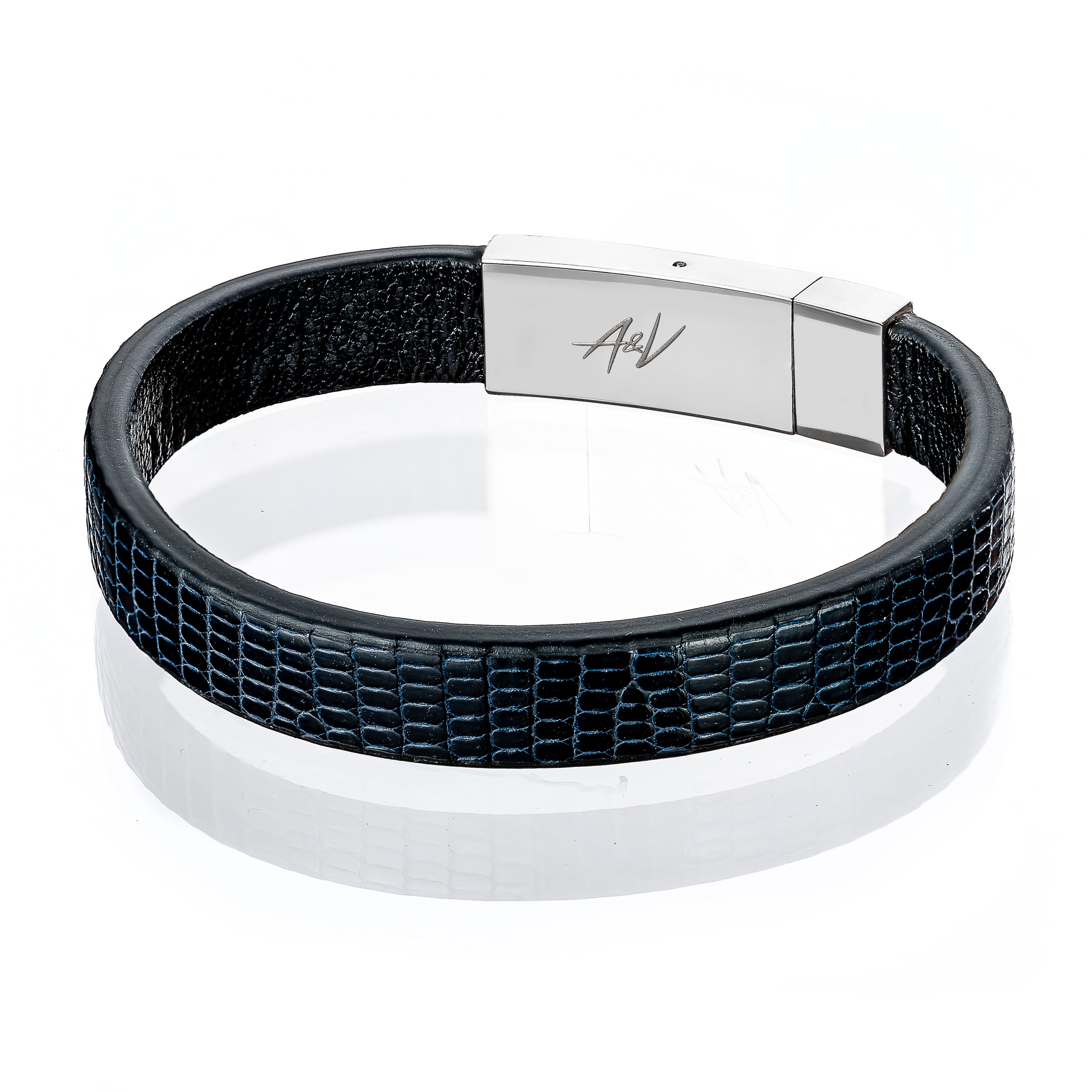 Bracelet Latch - Lizard "LACQUER BLUE" Silver