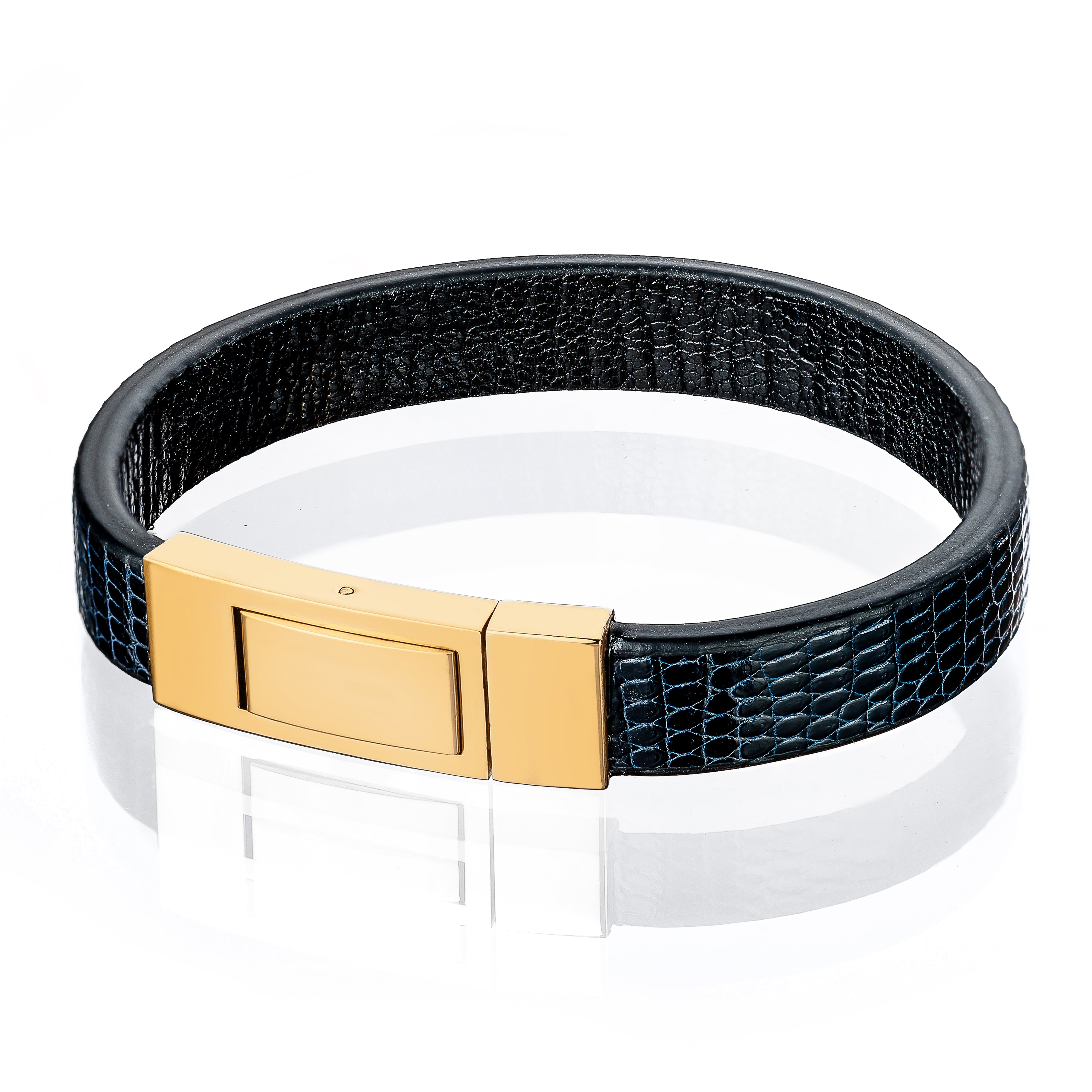 Bracelet Latch - Lizard "LACQUER BLUE" Gold