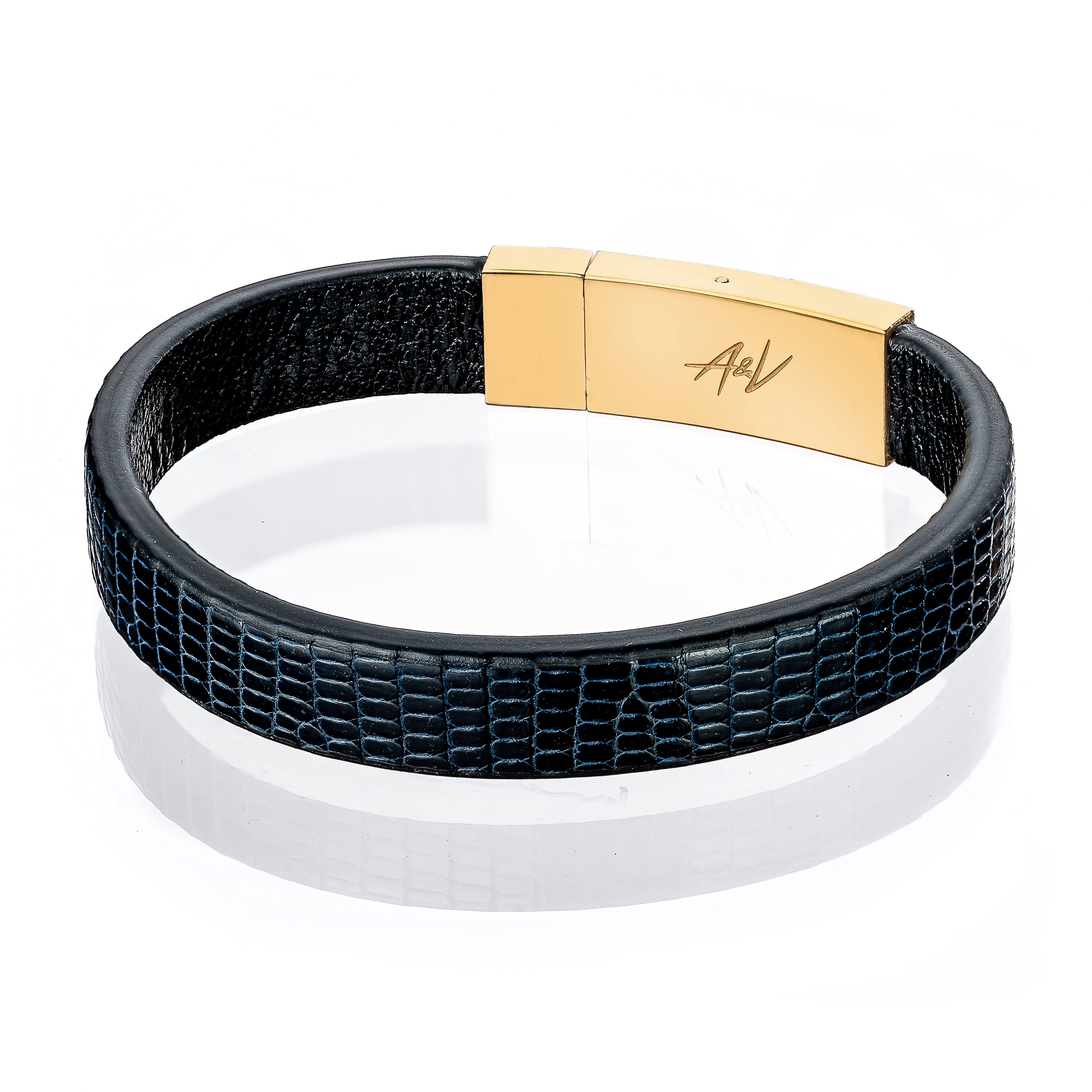 Bracelet Latch - Lizard "LACQUER BLUE" Gold