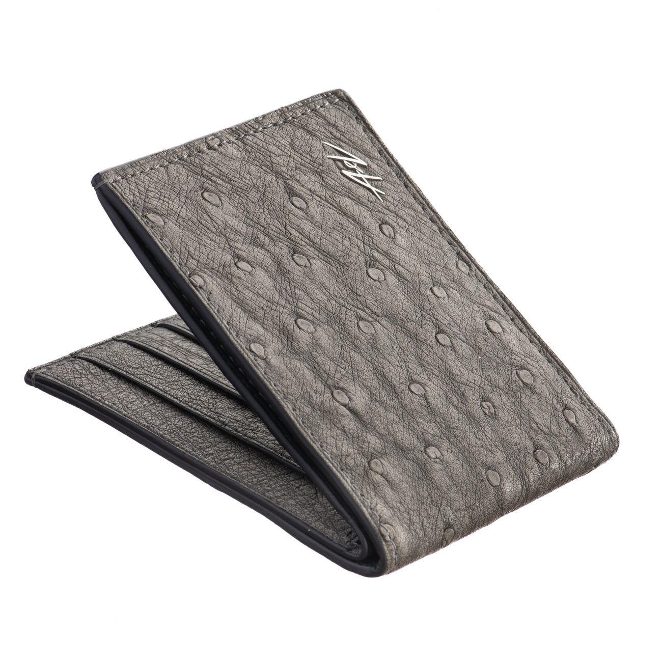 WALLET OSTRICH LEATHER GRAY MARBLE