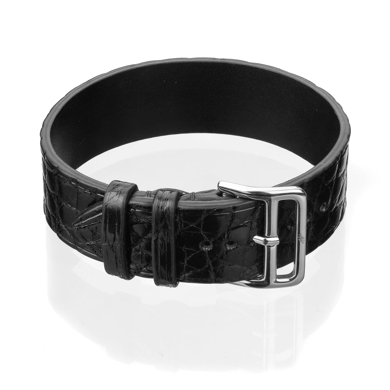 Bracelet Apple - Alligator "BLACK SHINY" Silver