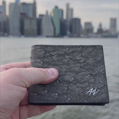 WALLET OSTRICH LEATHER GRAY MARBLE